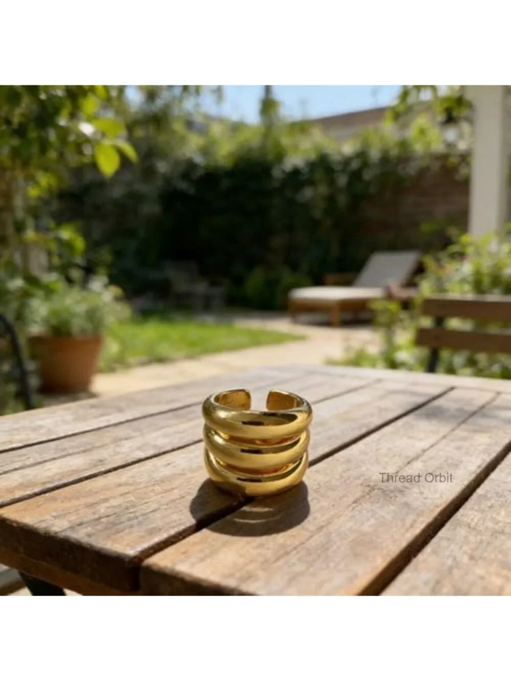 Chunky Statement Ring Gold Plated Triple Band Adjustable Dome Wide Multi Row